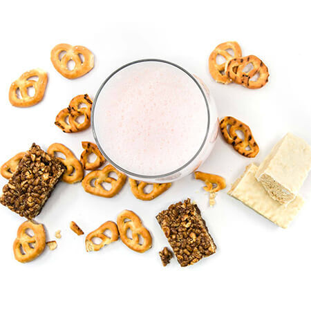 Protein Shake, Pretzels, Meal Bar & Fiber Bar